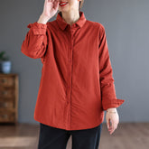 Retro Solid Color Lapel Collar Cotton Shirt